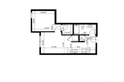 Floor plan for 1 bed, 1 bath, 535 sqft